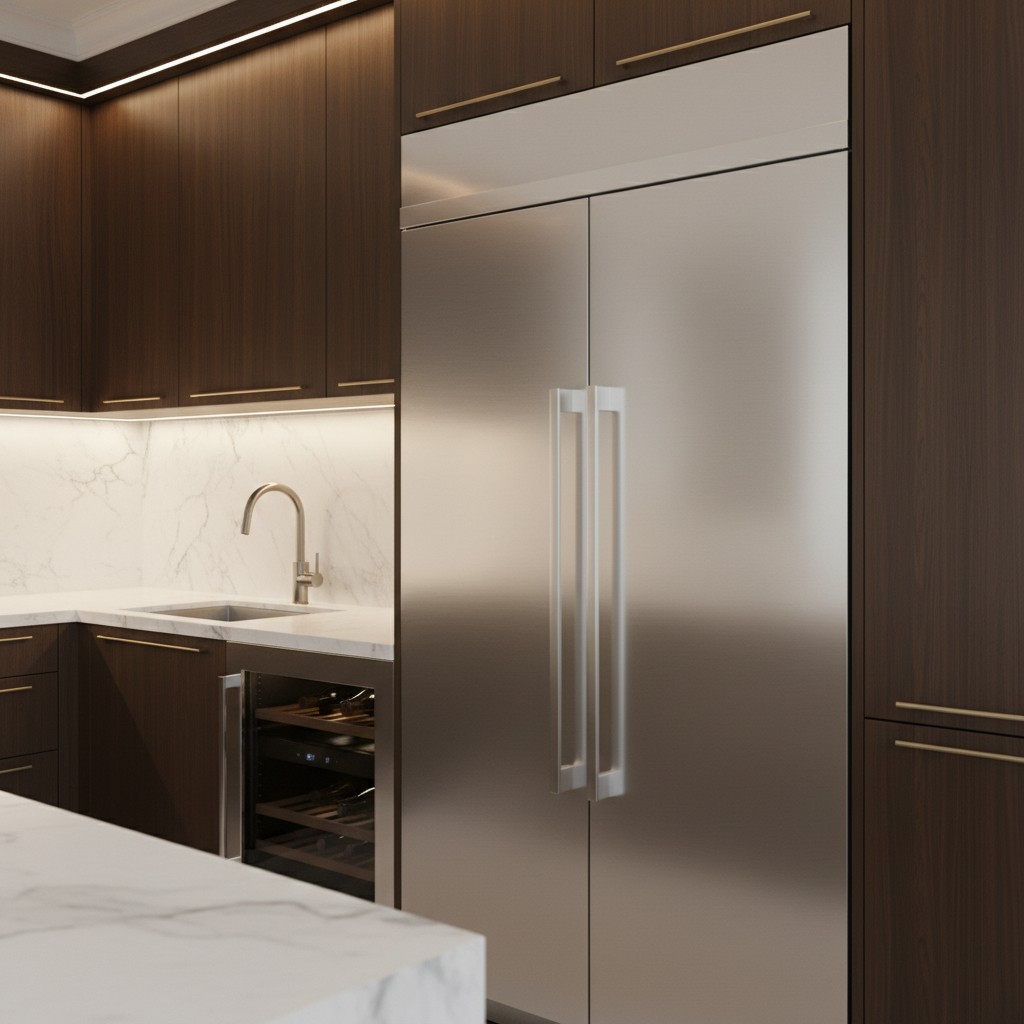 Premium built-in refrigerator and wine cooler in a high-end kitchen